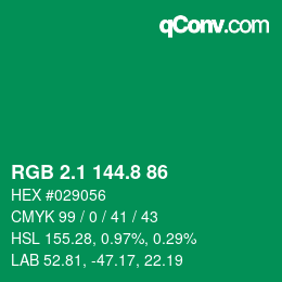カラーコード: RGB 2.1 144.8 86 | qconv.com