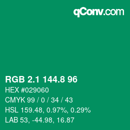カラーコード: RGB 2.1 144.8 96 | qconv.com