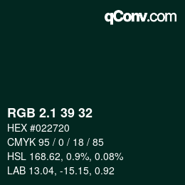 カラーコード: RGB 2.1 39 32 | qconv.com
