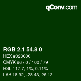 Color code: RGB 2.1 54.8 0 | qconv.com