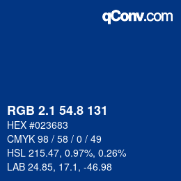 カラーコード: RGB 2.1 54.8 131 | qconv.com