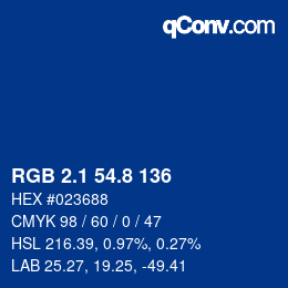Color code: RGB 2.1 54.8 136 | qconv.com