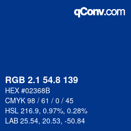 カラーコード: RGB 2.1 54.8 139 | qconv.com