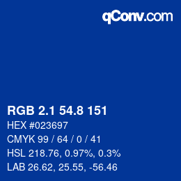 カラーコード: RGB 2.1 54.8 151 | qconv.com