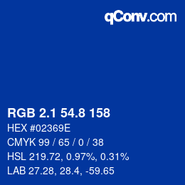 カラーコード: RGB 2.1 54.8 158 | qconv.com