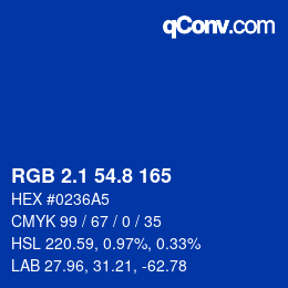 Color code: RGB 2.1 54.8 165 | qconv.com