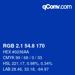 カラーコード: RGB 2.1 54.8 170 | qconv.com