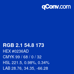 カラーコード: RGB 2.1 54.8 173 | qconv.com