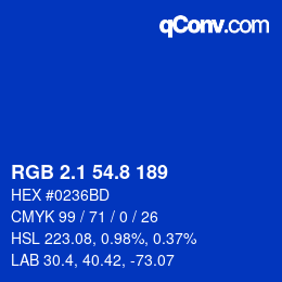 カラーコード: RGB 2.1 54.8 189 | qconv.com
