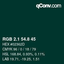 Color code: RGB 2.1 54.8 45 | qconv.com