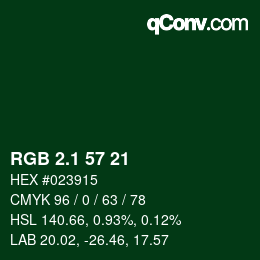 カラーコード: RGB 2.1 57 21 | qconv.com