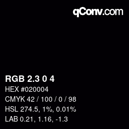 カラーコード: RGB 2.3 0 4 | qconv.com