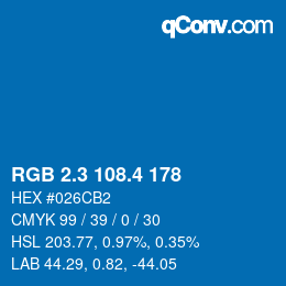 カラーコード: RGB 2.3 108.4 178 | qconv.com