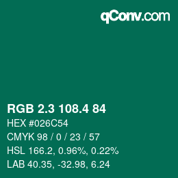 カラーコード: RGB 2.3 108.4 84 | qconv.com