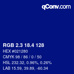 カラーコード: RGB 2.3 18.4 128 | qconv.com