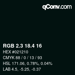 カラーコード: RGB 2.3 18.4 16 | qconv.com
