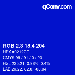 カラーコード: RGB 2.3 18.4 204 | qconv.com