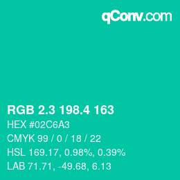 カラーコード: RGB 2.3 198.4 163 | qconv.com