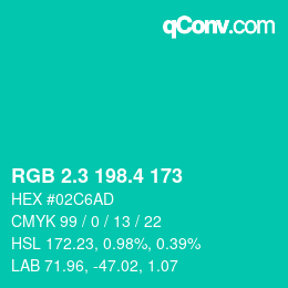 カラーコード: RGB 2.3 198.4 173 | qconv.com