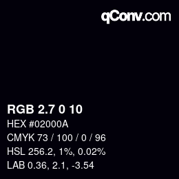 カラーコード: RGB 2.7 0 10 | qconv.com
