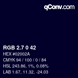 カラーコード: RGB 2.7 0 42 | qconv.com