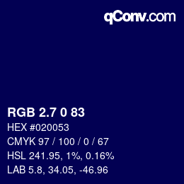 カラーコード: RGB 2.7 0 83 | qconv.com