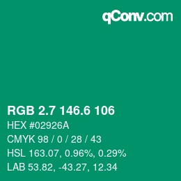 カラーコード: RGB 2.7 146.6 106 | qconv.com