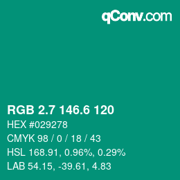 カラーコード: RGB 2.7 146.6 120 | qconv.com