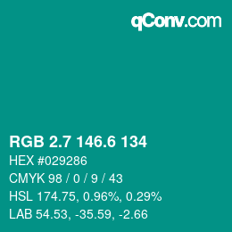 カラーコード: RGB 2.7 146.6 134 | qconv.com