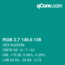 カラーコード: RGB 2.7 146.6 136 | qconv.com