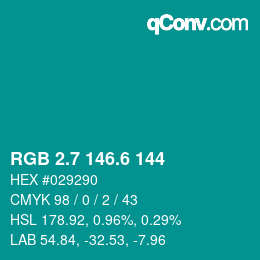 カラーコード: RGB 2.7 146.6 144 | qconv.com