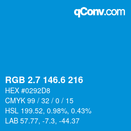 カラーコード: RGB 2.7 146.6 216 | qconv.com