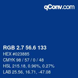 カラーコード: RGB 2.7 56.6 133 | qconv.com