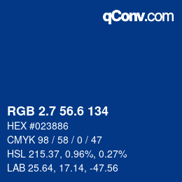 カラーコード: RGB 2.7 56.6 134 | qconv.com