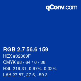 カラーコード: RGB 2.7 56.6 159 | qconv.com