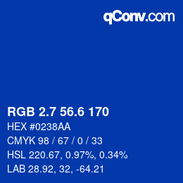 カラーコード: RGB 2.7 56.6 170 | qconv.com