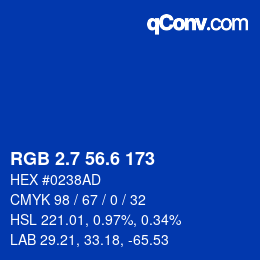 カラーコード: RGB 2.7 56.6 173 | qconv.com