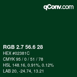 カラーコード: RGB 2.7 56.6 28 | qconv.com