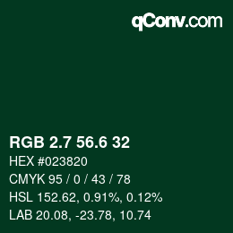 カラーコード: RGB 2.7 56.6 32 | qconv.com