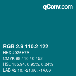 Color code: RGB 2.9 110.2 122 | qconv.com