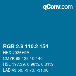 カラーコード: RGB 2.9 110.2 154 | qconv.com