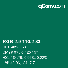カラーコード: RGB 2.9 110.2 83 | qconv.com