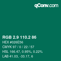 カラーコード: RGB 2.9 110.2 86 | qconv.com