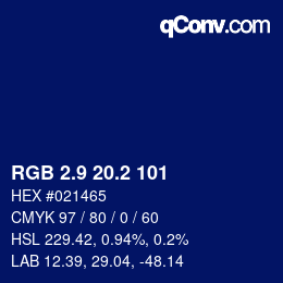 Color code: RGB 2.9 20.2 101 | qconv.com