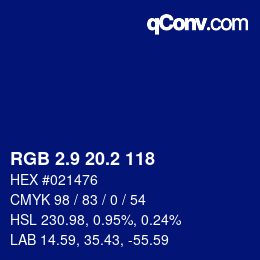 カラーコード: RGB 2.9 20.2 118 | qconv.com