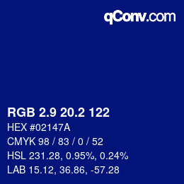 カラーコード: RGB 2.9 20.2 122 | qconv.com