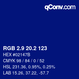 カラーコード: RGB 2.9 20.2 123 | qconv.com