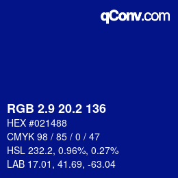 カラーコード: RGB 2.9 20.2 136 | qconv.com