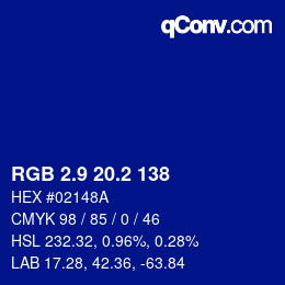 カラーコード: RGB 2.9 20.2 138 | qconv.com