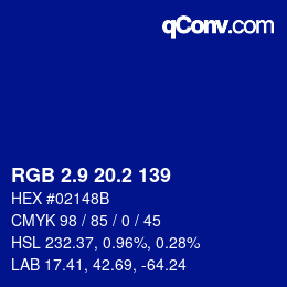 カラーコード: RGB 2.9 20.2 139 | qconv.com